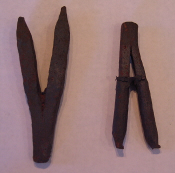 Iron artifacts found near the site of an old blacksmith shop on High Peak Road
