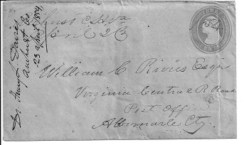 Amherst, April 23, 1854; manuscript; with 1853 3 cent red Washington envelope