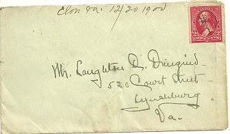 Elon, December 20, 1900; manuscript postmark with 1895 2 cent carmine Washington stamp