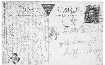 James River, January 3, 1910; with 1910 1 cent green Franklin stamp
